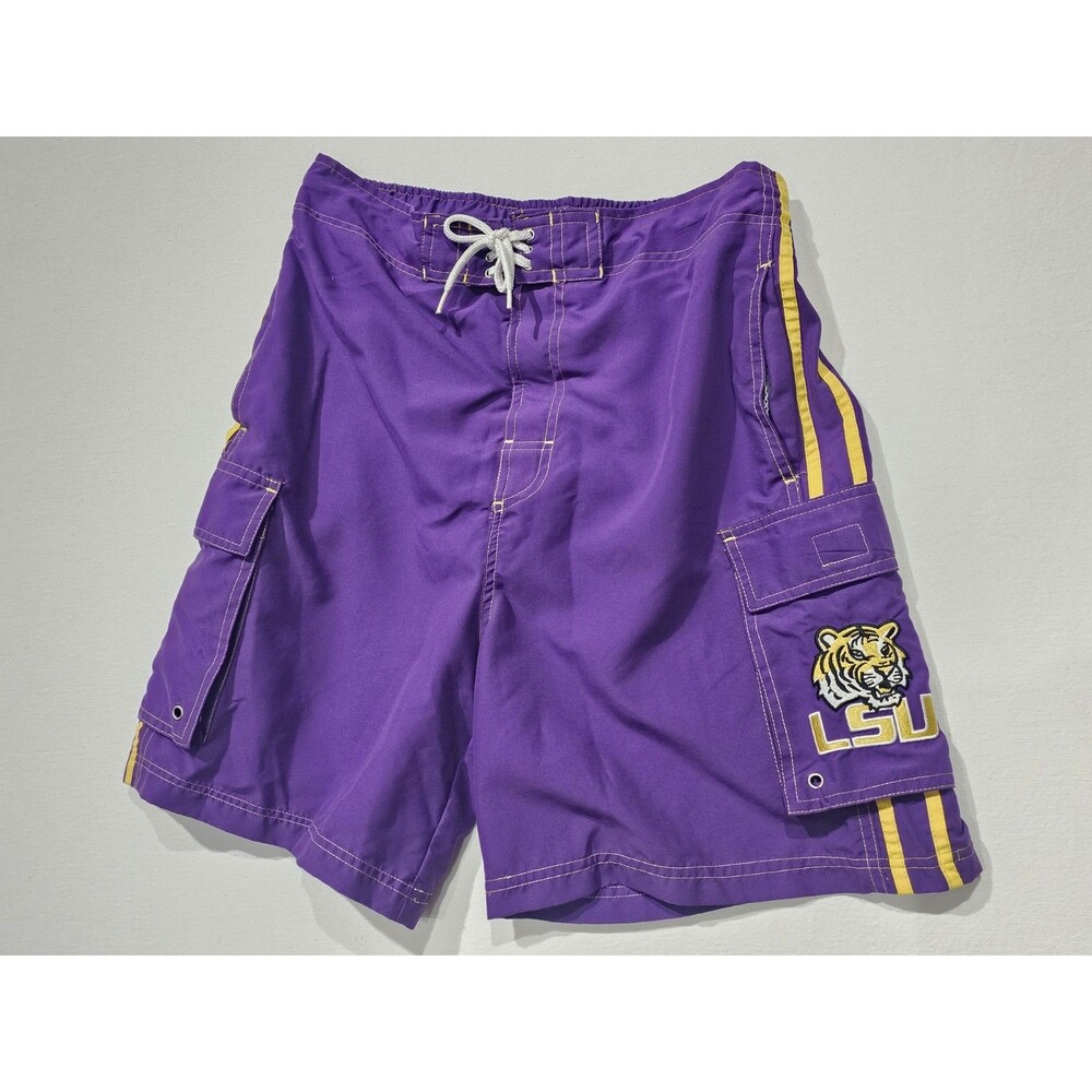 LSU Logo Official Tigers Swim Trunks Shorts Mens M 32/34 Lined Pocket NCAA
